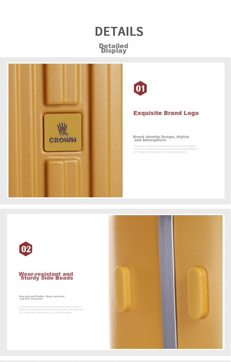 CROWN Zipper Aluminum Frame Suitcase, Carry-On Luggage, Large Capacity Front-Opening Case, Small Size 5278-20 Beige 14