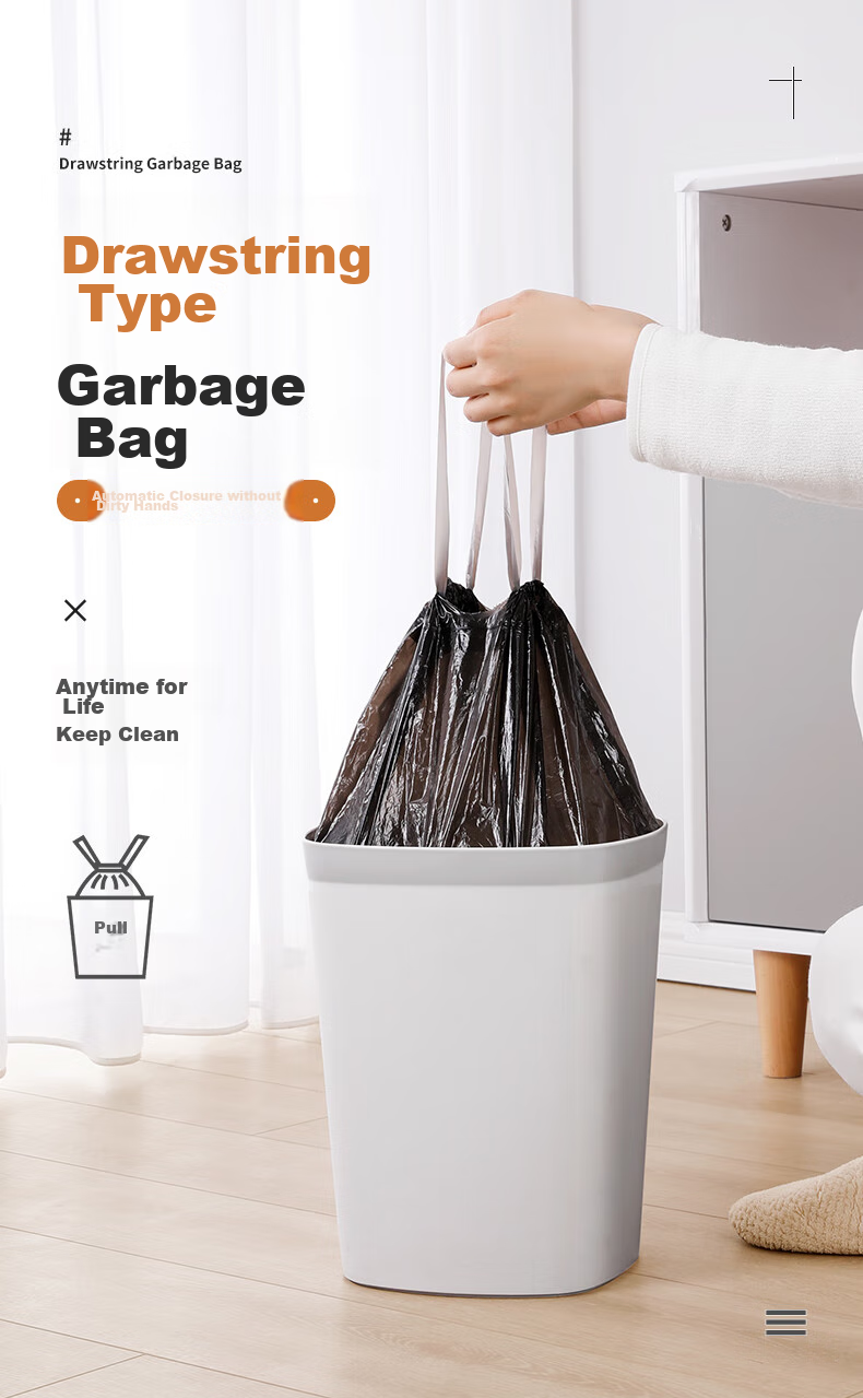 MARYYA [Ren Jialun's Choice] Drawstring Garbage Bags, Black, 45*50cm, 100 Pieces, 1 Micron Thick, Tear-Free, for Kitchen, Home And Office Use 1