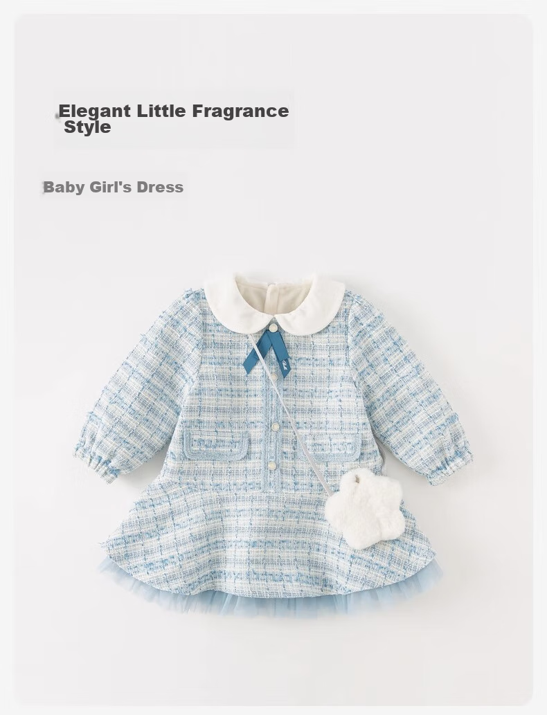 DAVE & BELLA Children's Dress Autumn Winter Girls Chanel-Style Dress Baby Fleece-Lined Princess Dress Winter 1
