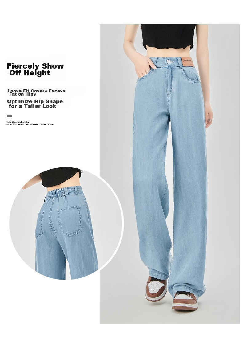 LangSha Laisail High-Waisted Tencel Jeans for Women, Summer Lightweight Ice Silk Wide-Leg Pants, Casual Loose Straight-Leg Trousers for Wome 13