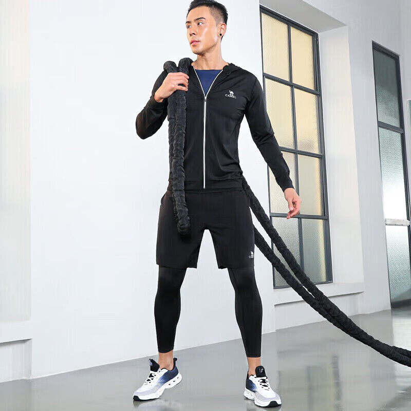 CAMEL Men's Sports Workout Set, Five-Piece New Long Sleeve And Pants Quick-Dry Running Basketball Training Sportswear