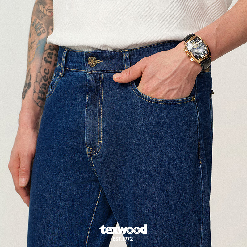 Мужские джинсы Texwood, бизнес-кэжуал, прямые, из хлопка, средне-синие, размер 31