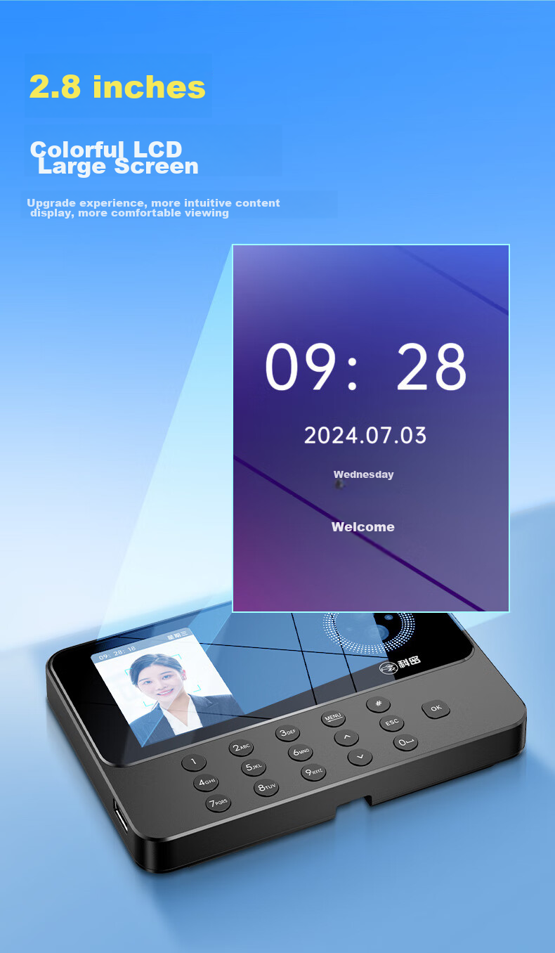 Kemi (Comet) Attendance Machine, Time Clock with Facial Recognition + Fingerprint And Palm Vein Identification, Bluetooth Connection, Mini-Program Management, Automatic Report Generation FZ03 15