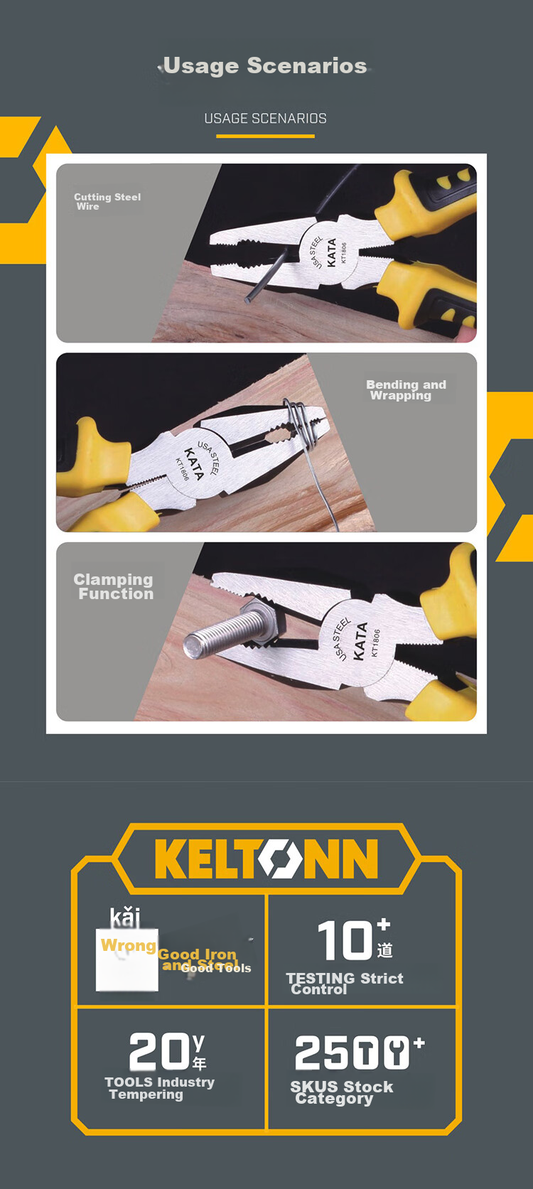 KELTONN Pliers, Wire Cutters, 6-Inch Tiger Pliers, Cable Cutters, Holding Tools, Blackened And Rust-Resistant, KT1806 7