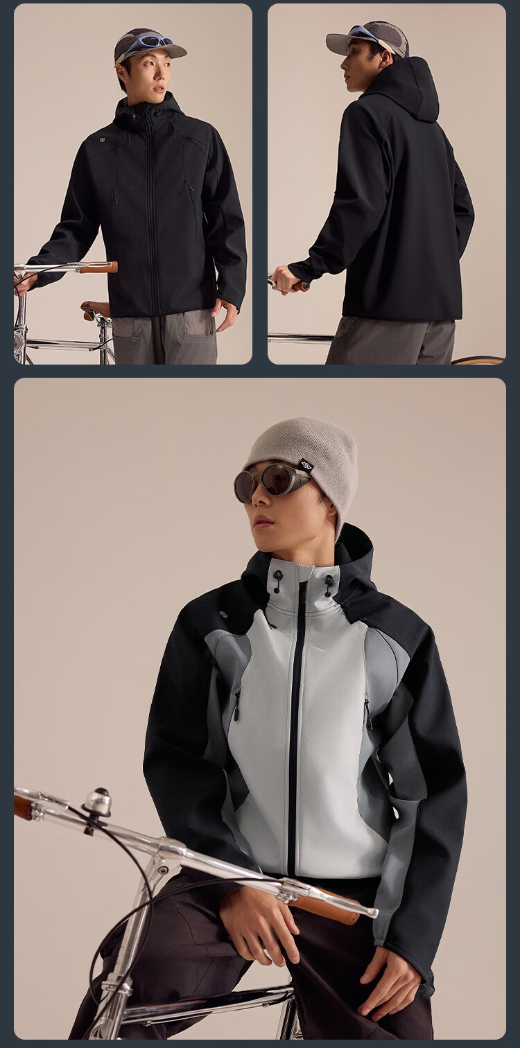JD Original Outdoor Windproof Breathable Anti-Static Waterproof Ultra-Wear Soft Shell Jacket for Men, Obsidian Black, Size S 12