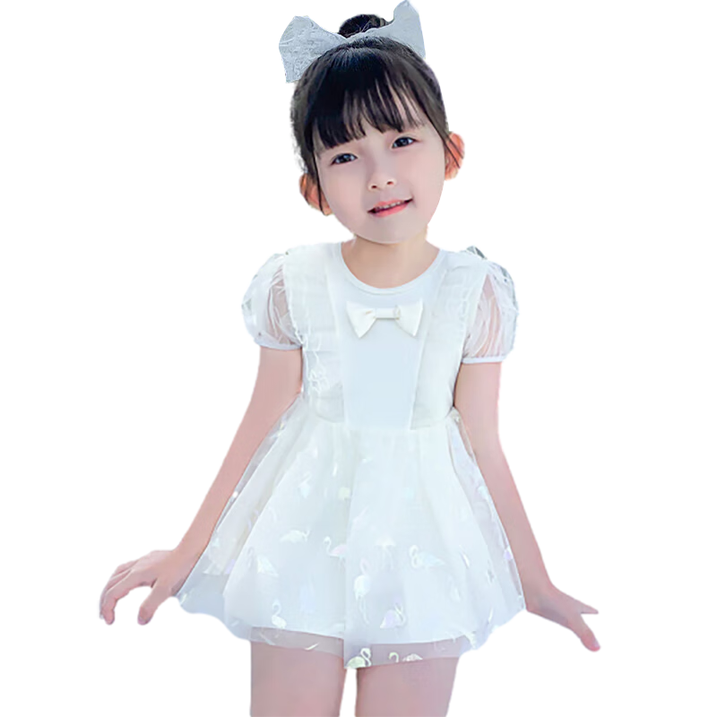 F.DYRAA Children's Swimsuit, Girls' Baby Swimwear, Swimming Pool Cute Princess One-Piece Swimsuit for Hot Springs, 32649 Beige M