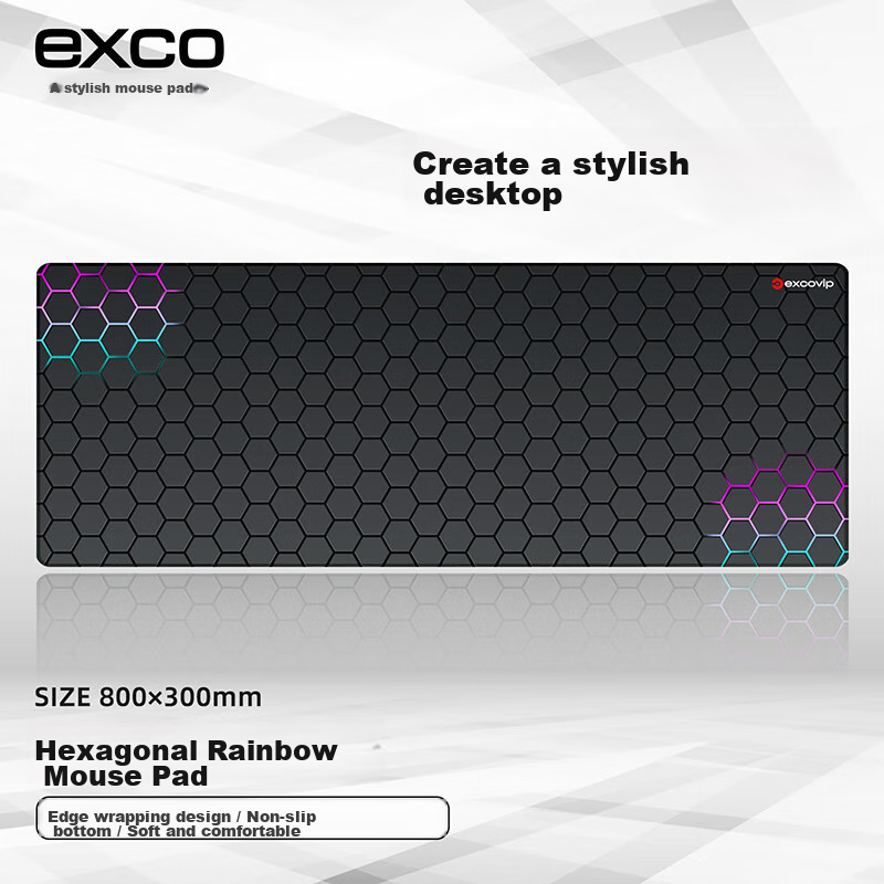 EXCO Mouse Pad, Extra Large Desk Mat, Computer Office Gaming Cartoon Anime Edge-Locked Keyboard Pad, Non-Slip, 800*300mm, Hexagonal Colorful 0258 3