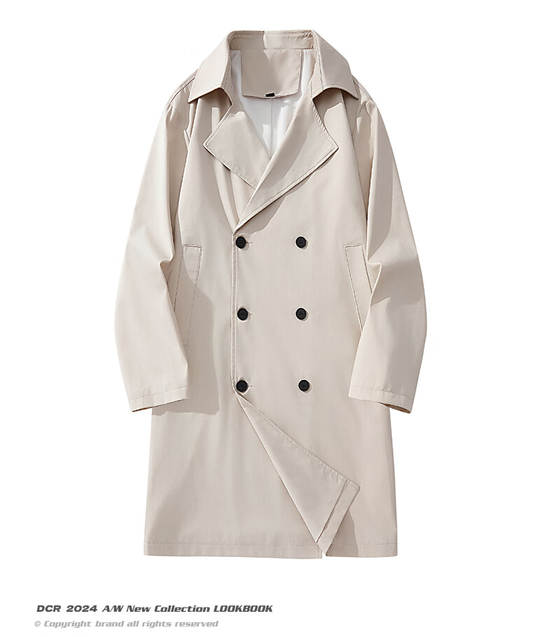 NASA GOOD Mid-Length Trench Coat for Men And Women, Autumn Fashion Loose Fit Casual Draping Versatile Jacket for Young People, Khaki, Size L 22