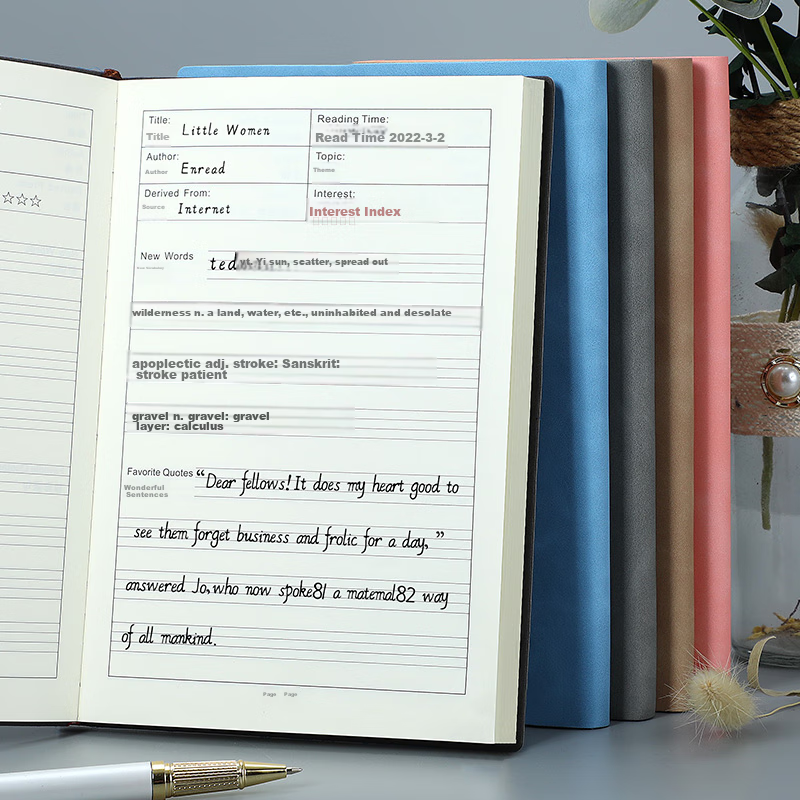 Jiaranheng English Reading Record Book, Extracurricular Reading Material, After-Reading Notes, Specialized Notebook for High School And Middle School Students, Good Words And Phrases Collection Book, Thickened A5 Pink