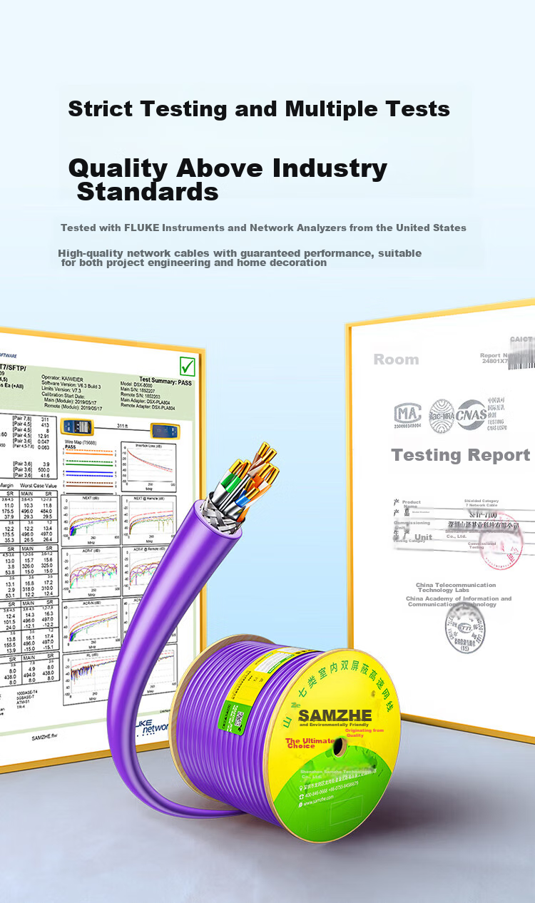 SAMZHE CAT7 10G Dual-Shielded Ethernet Cable [0.57±0.008mm Pure Copper Core] CAT7 Anti-Interference Low Smoke Zero Halogen Engineering Home Network Box Cable 25 Meters 7025SZP 7