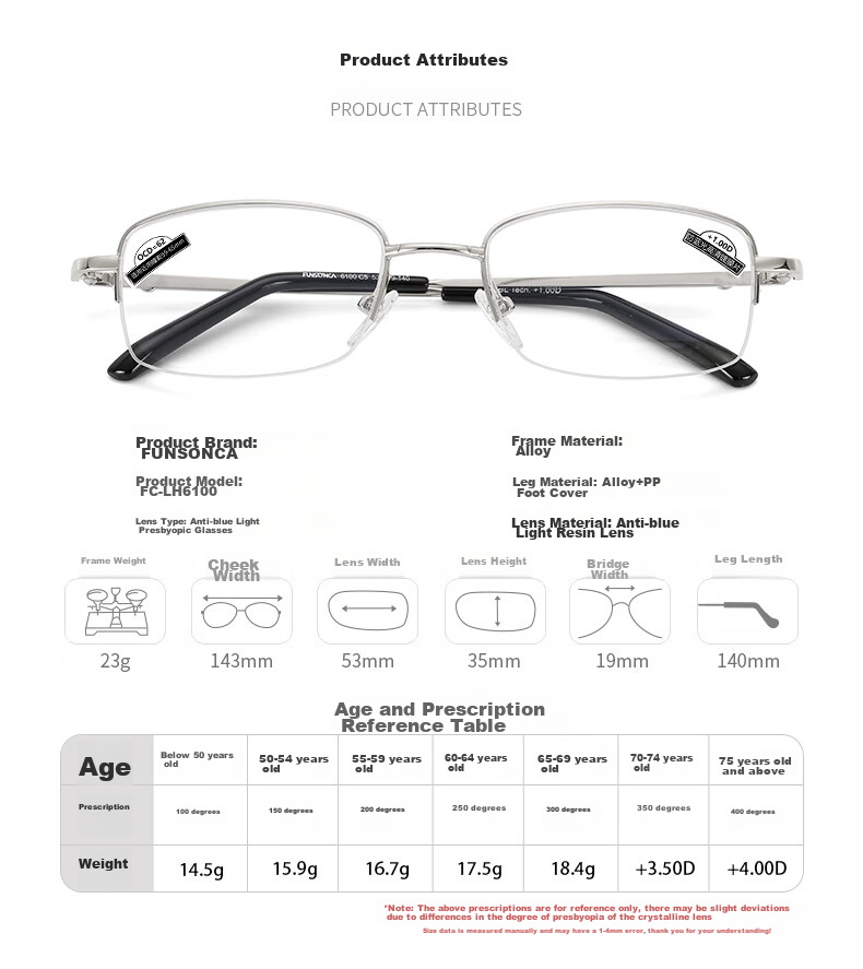 Funsonca Anti-Blue Light Comfortable Ultra-Light Fashionable Reading Glasses for Men And Women, Metal Durable Business 6100, -1.00 Diopter 15