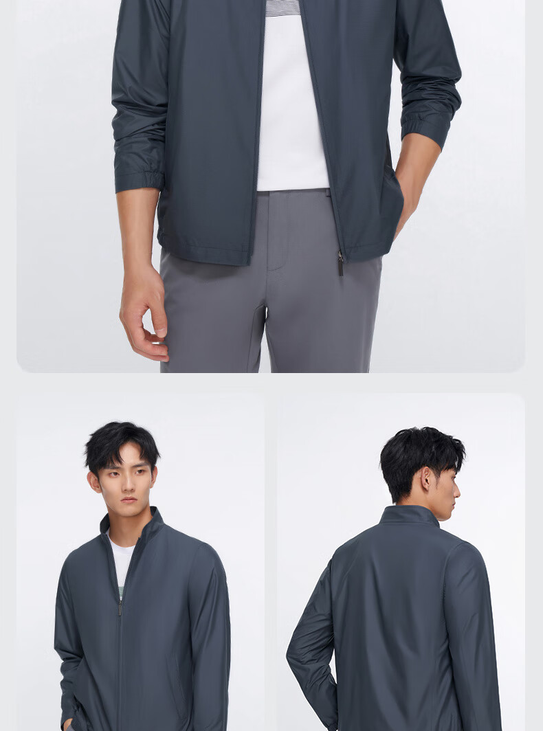 Goldlion Waterproof Oil-Resistant Stain-Resistant Spring Summer Wrinkle-Resistant Jacket Stand Collar Striped Business Coat Men Navy Blue M 4