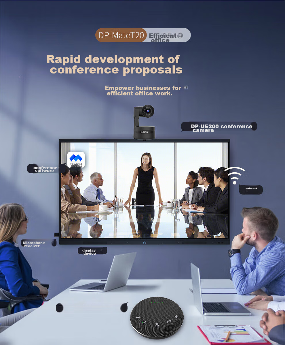 DAIPU Video Conference DP-T20 Camera, 4K Ultra-High Definition Camera, Wide-Angle Desktop Office USB Wireless Bluetooth Conference Omnidirectional Microphone Set 2