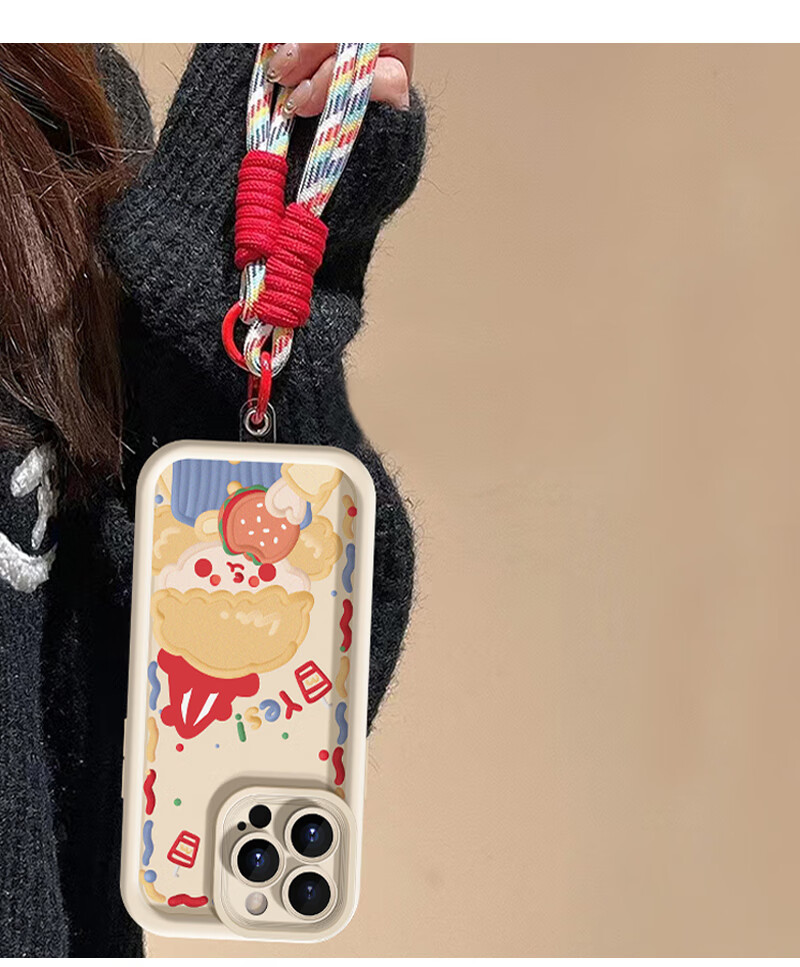 Jiangming IPhone 16 Case, Full Protection Shockproof Cover for Apple 16, Trendy High-End Creative Luxury Cartoon Cute Soft Shell with Lanyard for Men And Wome 7