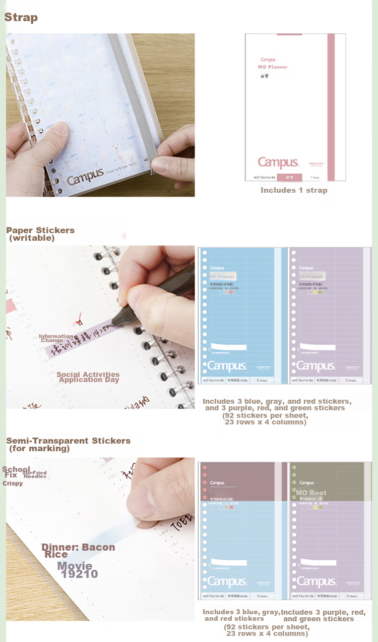 KOKUYO Campus MO Loose-Leaf Planner Notebook Refill Pages, 20 Sheets Monthly Planner Grid, WCN-CDTAR04 8