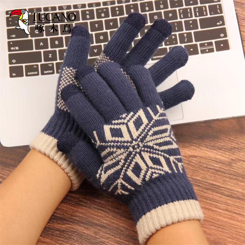 TUCANO Men's Wool Touchscreen Gloves Thickened Warm Winter Cycling Driving Knitted Gloves Gift for Boyfriend