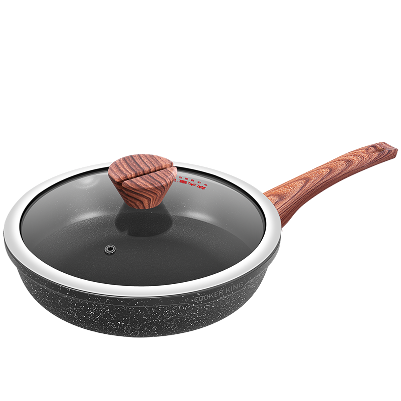 COOKER KING Wok, Flat Bottom Pan, Wear-Resistant, Easy to Clean, Non-Stick Pan, Steak Deep-Frying Pan, 24cm, Compatible with Induction Cooker, B50120