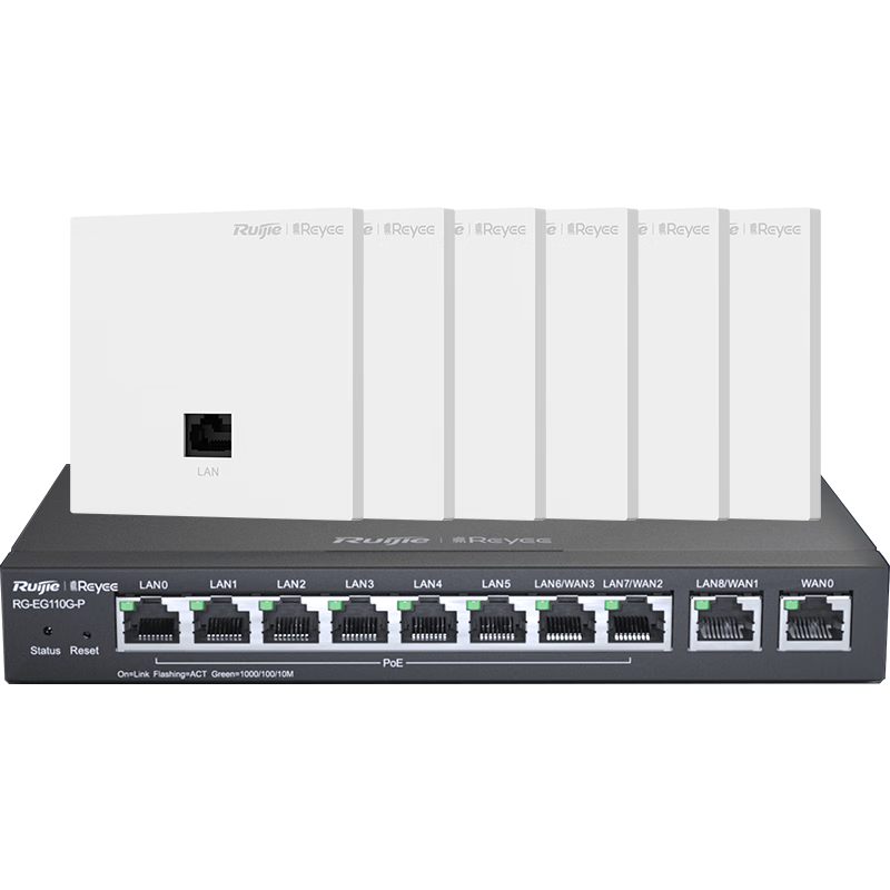 Ruijie Home Whole-House WiFi 6 Router, Gigabit Dual-Band 3000M, Enterprise Wireless AP Panel, AC+AP1 Drag6 Set RG-EG110G V2+RG-EAP162(E)*6