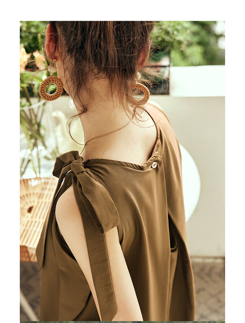 Olrain Sleeveless Halter Neck Dress Women Spring Summer Loose Vacation Spaghetti Strap Maxi Dress Purple L 32