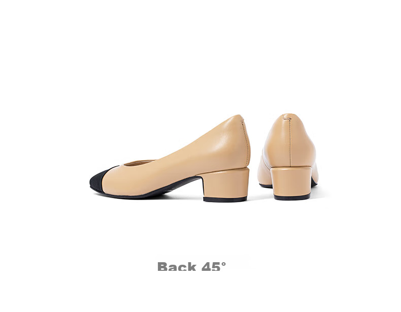COMELY Women's Spring And Summer New Lambskin French-Style Chunky Heel Pumps, Versatile And Comfortable for Commuting, Apricot Color, Size 34 18