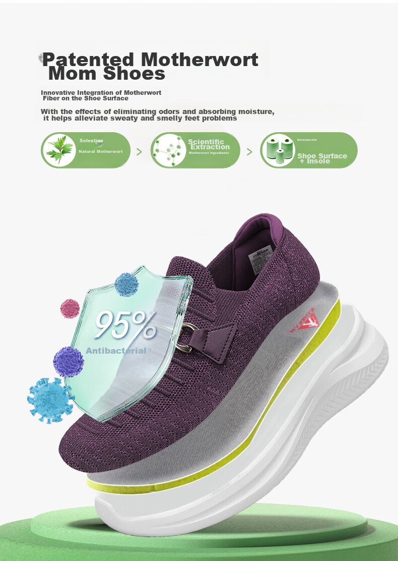Zulijian Elderly Women's Shoes, Summer Slip-On Mom Shoes, Breathable Soft-Soled Walking Shoes, Casual Women's Shoes, 6040K Burgundy Purple, Size 39 5