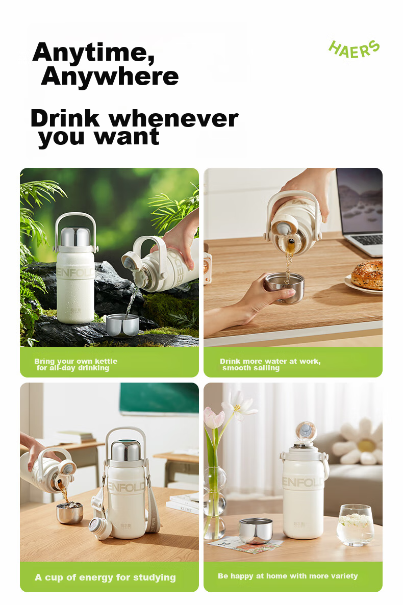 HAERS Insulated Mug, 316 Stainless Steel, Large Capacity Water Bottle, Sports Portable Water Cup, Outdoor Travel Flask, White, 1000ML 14