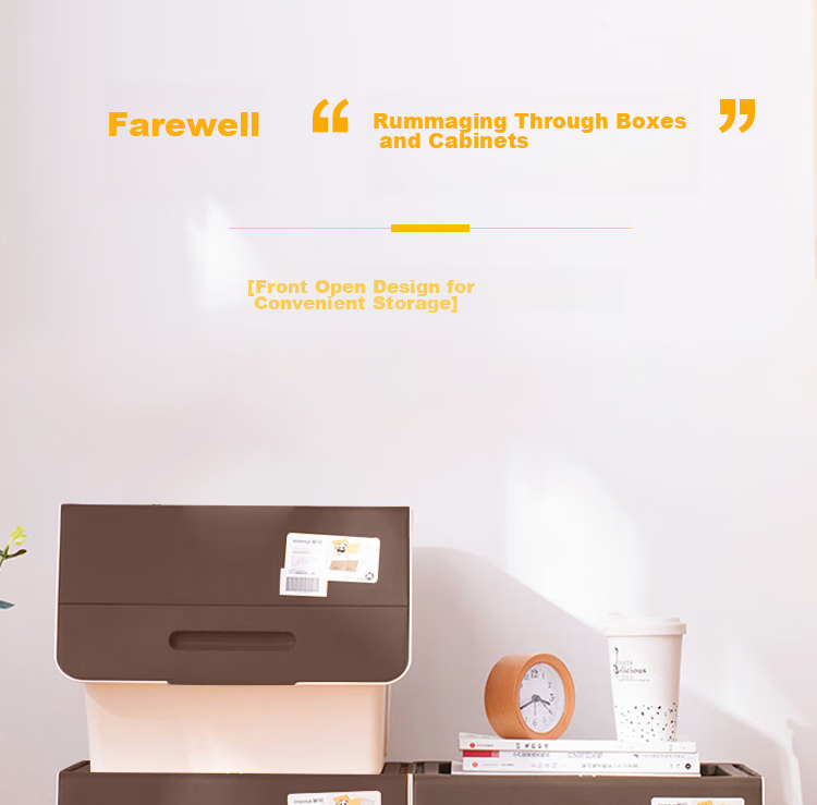 CHAHUA Plastic Clothes Storage Box, 34L, Coffee Color, Set of 3, Slanted Opening with Lid, Closet Organizer Box 1