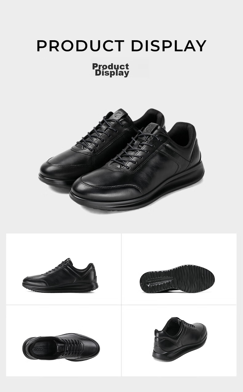 ECCO Formal Shoes, Height-Increasing Cowhide Casual Leather Shoes for Men, Yashi Men's Shoe Series 207124, Black, Size 42 11