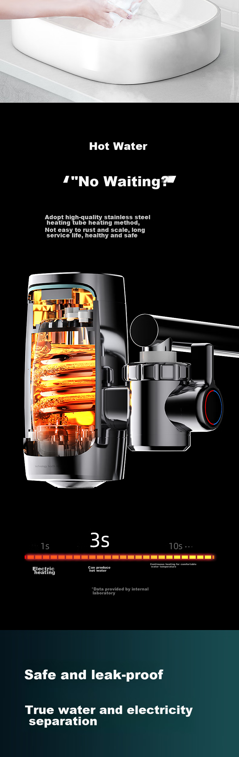 AUX Electric Instant Hot Water Faucet Fast Heating Household Instantaneous Water Heater No Installation Quick Heating Kitchen Small Electric Water Heater Hot and Cold Dual Use Flow Heating 4