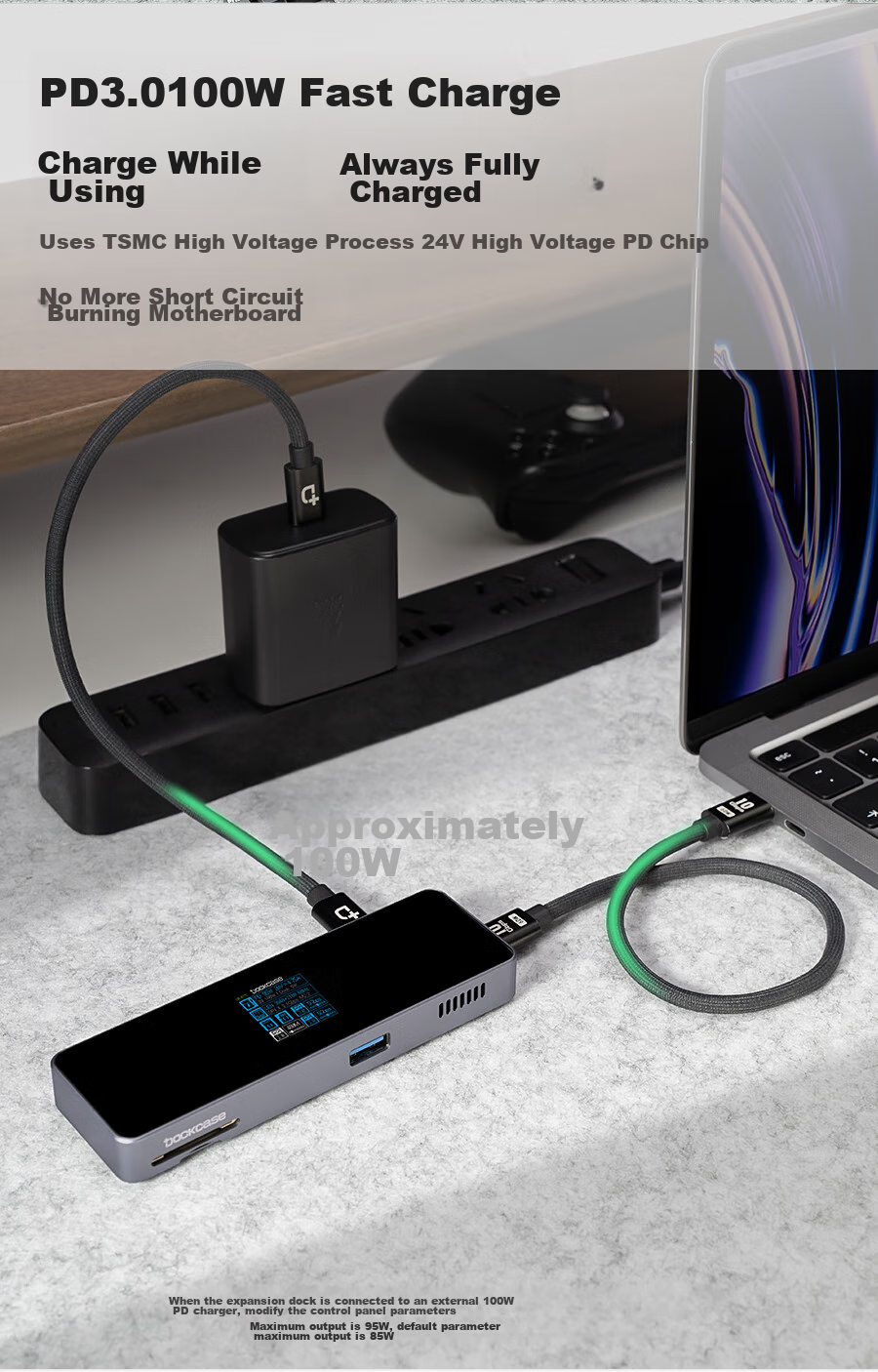 DOCKCASE Smart Visual Type-C 6-in-1 Docking Station with Gigabit Ethernet USB 4K60Hz Gaming Desktop Expansion HDMI Screen Mirroring for MacBook Apple Laptop 8