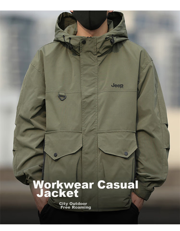 JEEP Men's Jacket, Spring And Autumn Outerwear, Trendy Casual Loose Workwear Clothing for Men, Army Green, 3XL 2