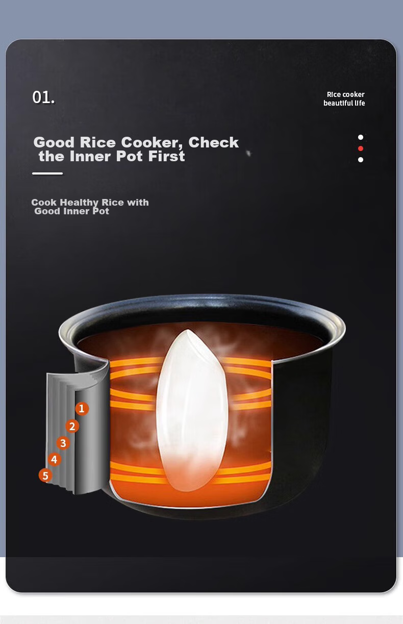 Midea Rice Cooker, Home 3L Mechanical Type, Cast Heating Plate, Simple Easy-To for Elderly, Black Crystal Inner Pot, Mini Rice Cooker MB-YJ308J 5