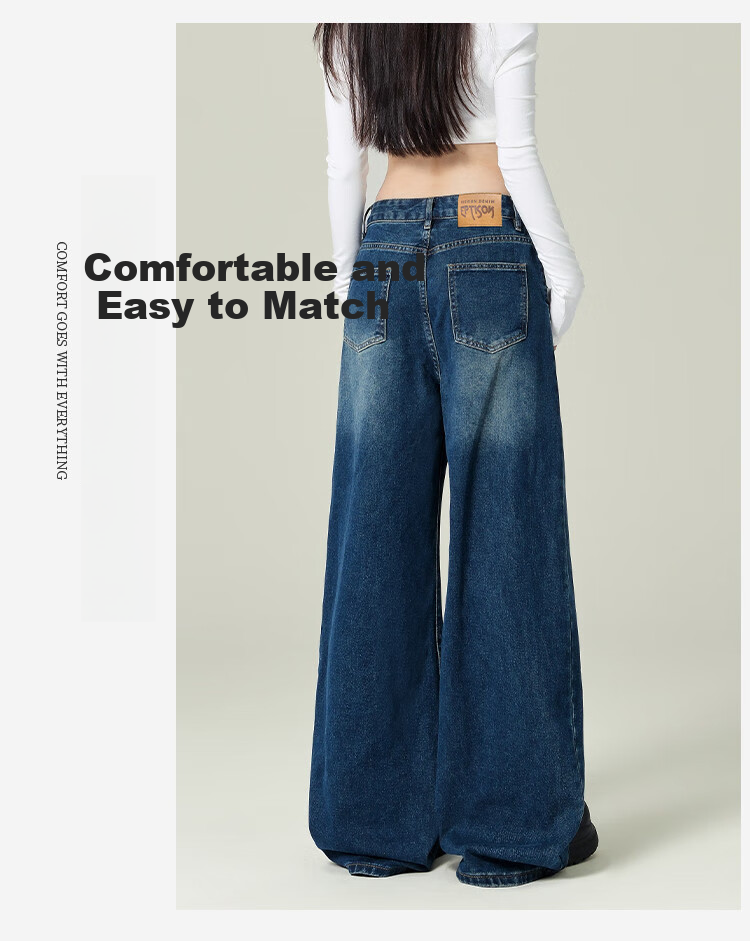 Yipintiancheng [Drag-Along Wide-Leg Pants] 2025 Autumn Vintage Jeans for Women, Washed Vintage Style, Loose-Fitting, Slimming Wide-Leg Trousers for Wome 4