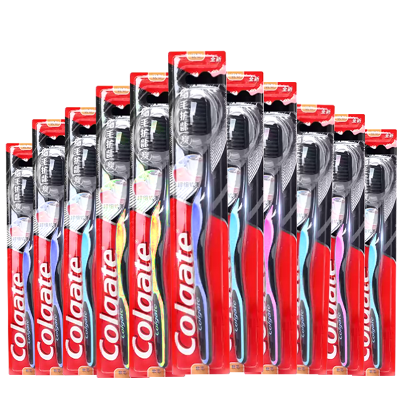 Colgate Toothbrush, Soft Bristles, Gum Protection, Adult Toothbrush, Individually Wrapped, Family Pack of 12, Random Colors