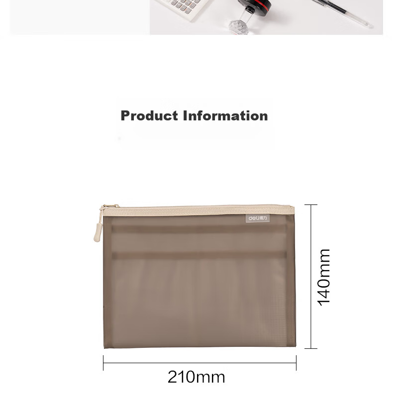 Deli School Stationery TPU Pouch with Compartment, Subject Zipper Bag Document Folder File Bag Zipper Pouch for Exam Papers And Documents Storage, Gray 64867-A5 15