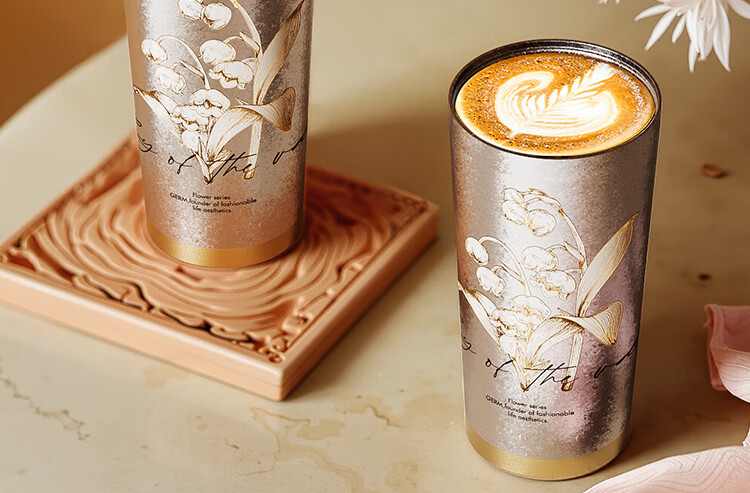 Germ Pure Titanium Insulated Mug, Van Gogh Co-Branded Dual Drinking Straw Coffee Water Cup, Goddess Gift Titanium Cup 500ML Lily of The Valley 14