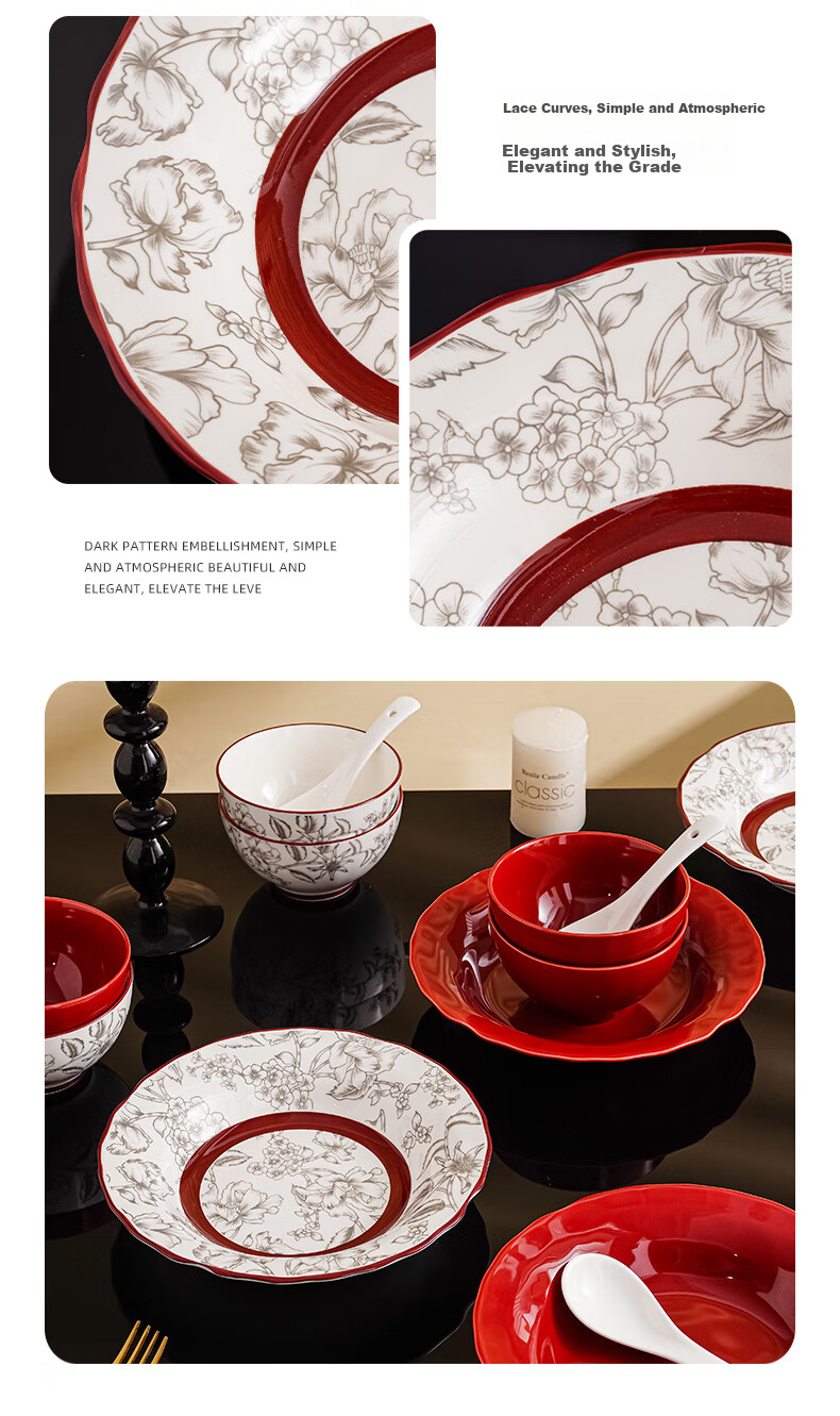 Jiwusenlin Red Gift Box Set of Tableware, Housewarming Gift, Moving Present, Engagement Or Wedding Gift, 10 Pieces 10