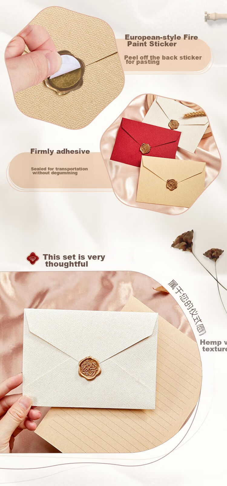 Kingdee Teacher's Day Gift Linen Envelope And Letter Paper Set: Greeting Cards, Valentine's Day Birthday Love Letter Envelopes, Exquisite Letter Paper 10 + Wax Seal Stickers 3 5