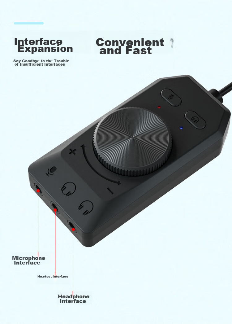 MOGE USB External 7.1 Sound Card, Plug-And for Desktop And Laptop, Independent Gaming Headset Converter, Wired Microphone, USB External Sound Card Converter MC2202 7