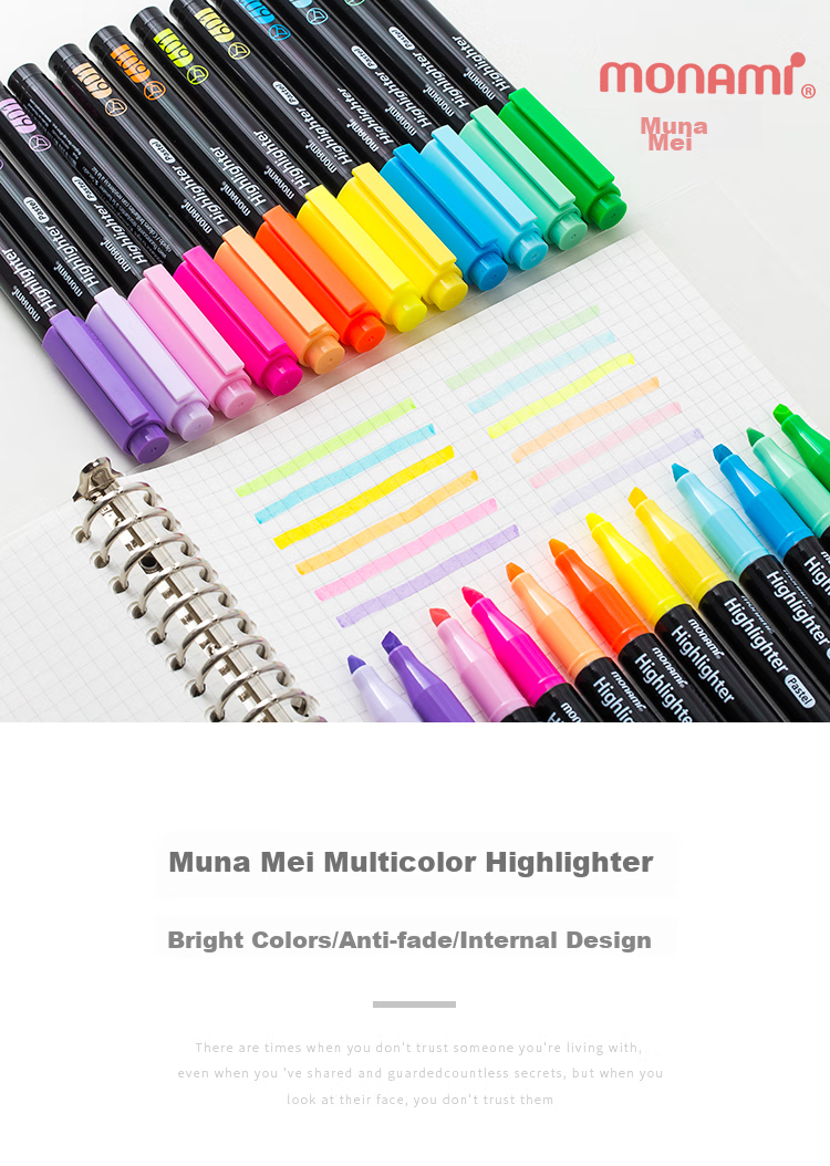 Monami Highlighters for Students, Colorful Markers for Note-Taking And Highlighting, Non-Fading, Light Color Set of 4, 06021Z04-P 1