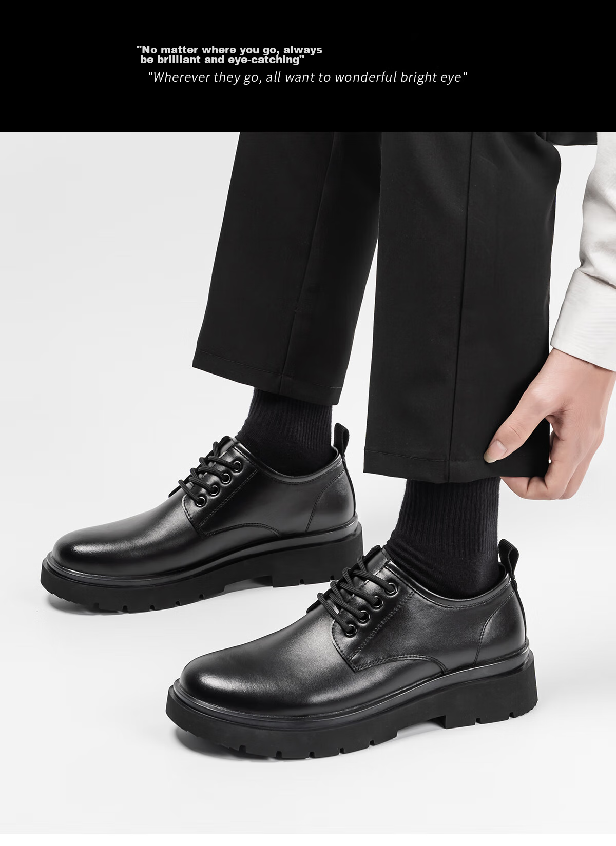 Huili Leather Shoes for Men, Business British Style Derby Shoes, Formal Black Casual Shoes, Lace-Up Soft-Soled Groom Versatile Men's Shoes 2