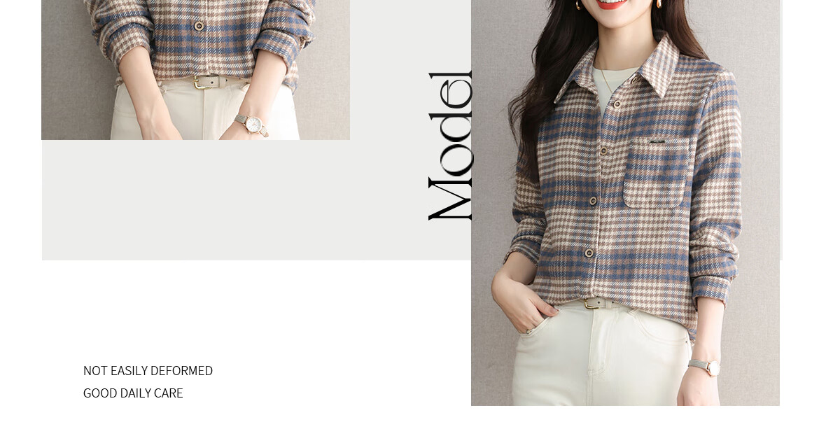 YUZHAOLIN Korean-Style Fashionable Simple Loose Brushed Shirt Versatile Jacket Lapel Plaid Top Women's Blouse Y143C2002 14