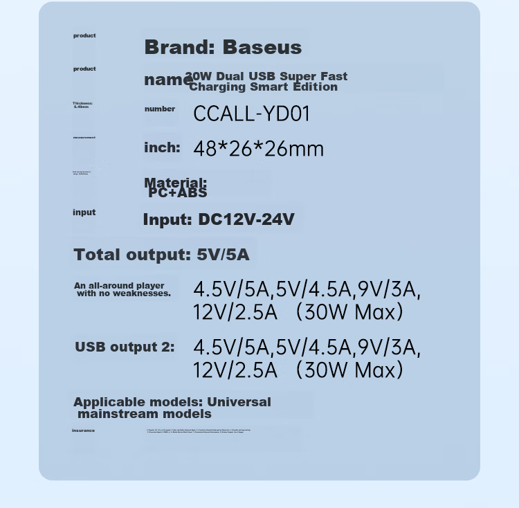 Baseus Car Charger, 5A Fast Charging Cigarette Lighter Adapter, Dual USB Ports, 30W Car Power Socket 25