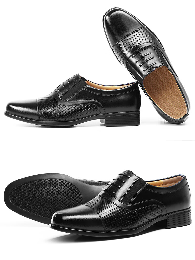 3515 Three-Prong Loafers, Comfortable And Breathable Men's Slip-On Business Formal Leather Shoes Derby Shoes, Black, Size 43 15