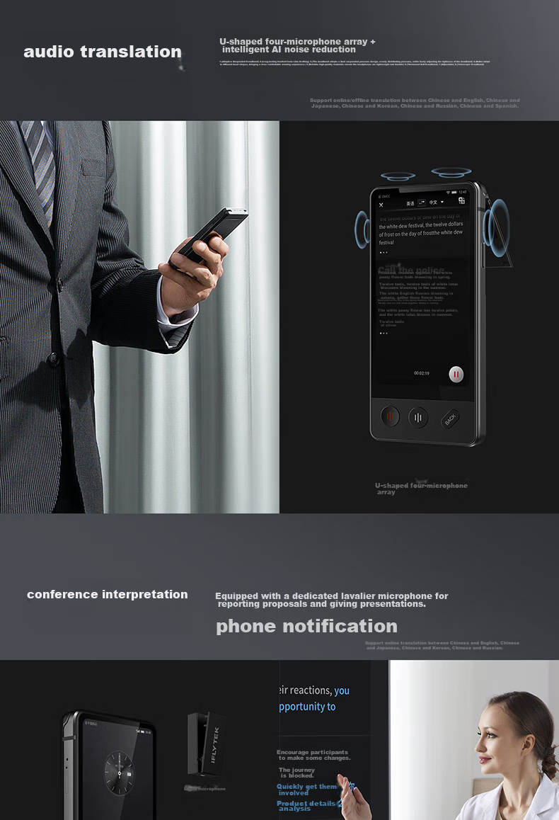 IFLYTEK Dual-Screen Translation Device, Multi-Language Offline Translator, Real-Time Translation Pen for Subtitles And Oral Communication While Traveling Abroad 11