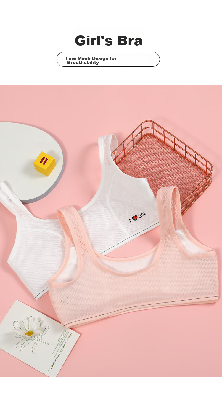 Hodohome Girls' Underwear, Puberty Stage Two Mesh Breathable Bra, Middle School Student Anti-Nipple Vest 088 A85 4