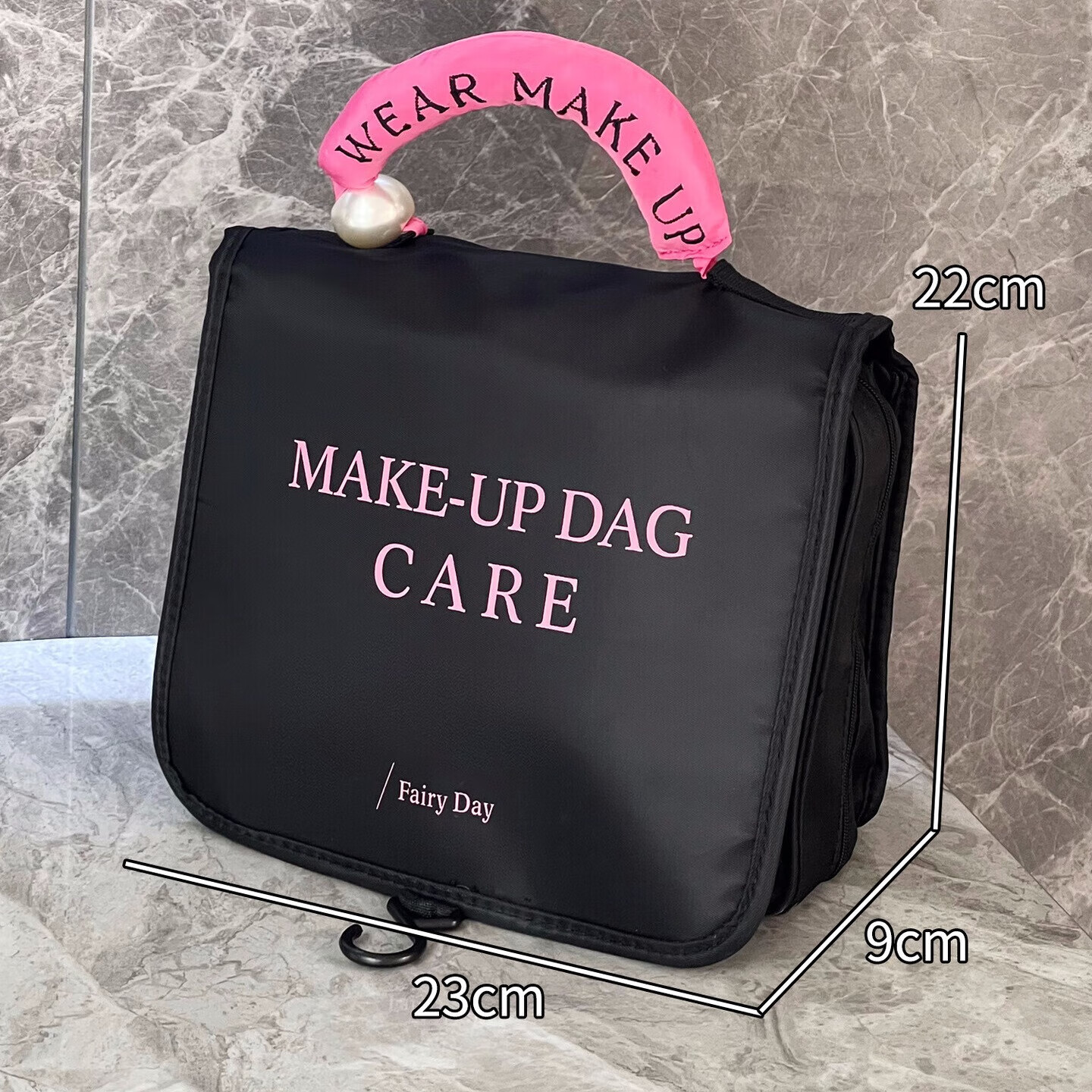 Fanyejia Toiletry Bag, Storage Bag for Women, Travel Makeup Bag, Large Capacity, Light Luxury Style, Black, 9cm Fabric Handbag Desig
