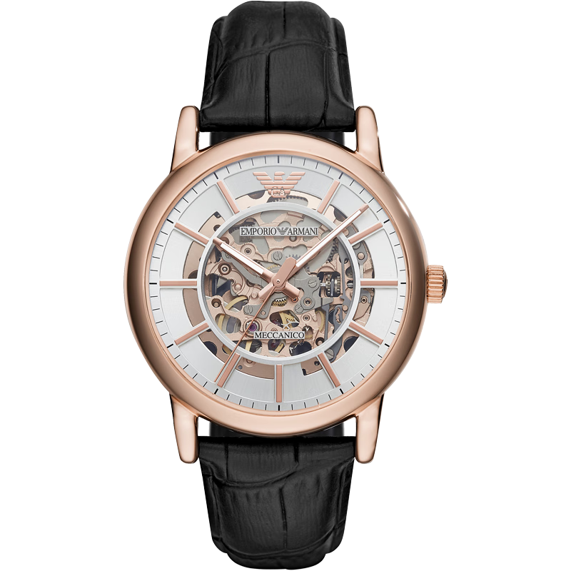 EMPORIO ARMANI Men's Classic Skeleton Steel Strap Mechanical Watch, Birthday Gift for Boyfriend, AR60007