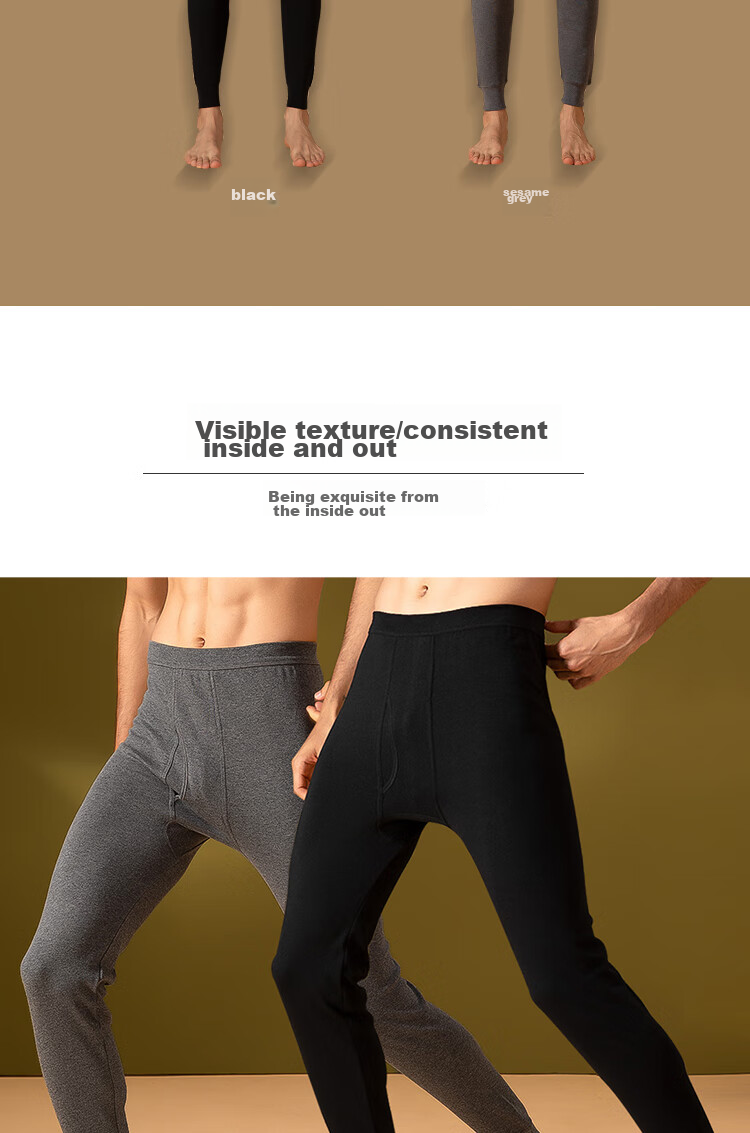 Hodo Men's Pure Cotton Thermal Underwear, 2-Pack Elastic Base Layer Long Johns, Warm Pants, Gray + Black 14