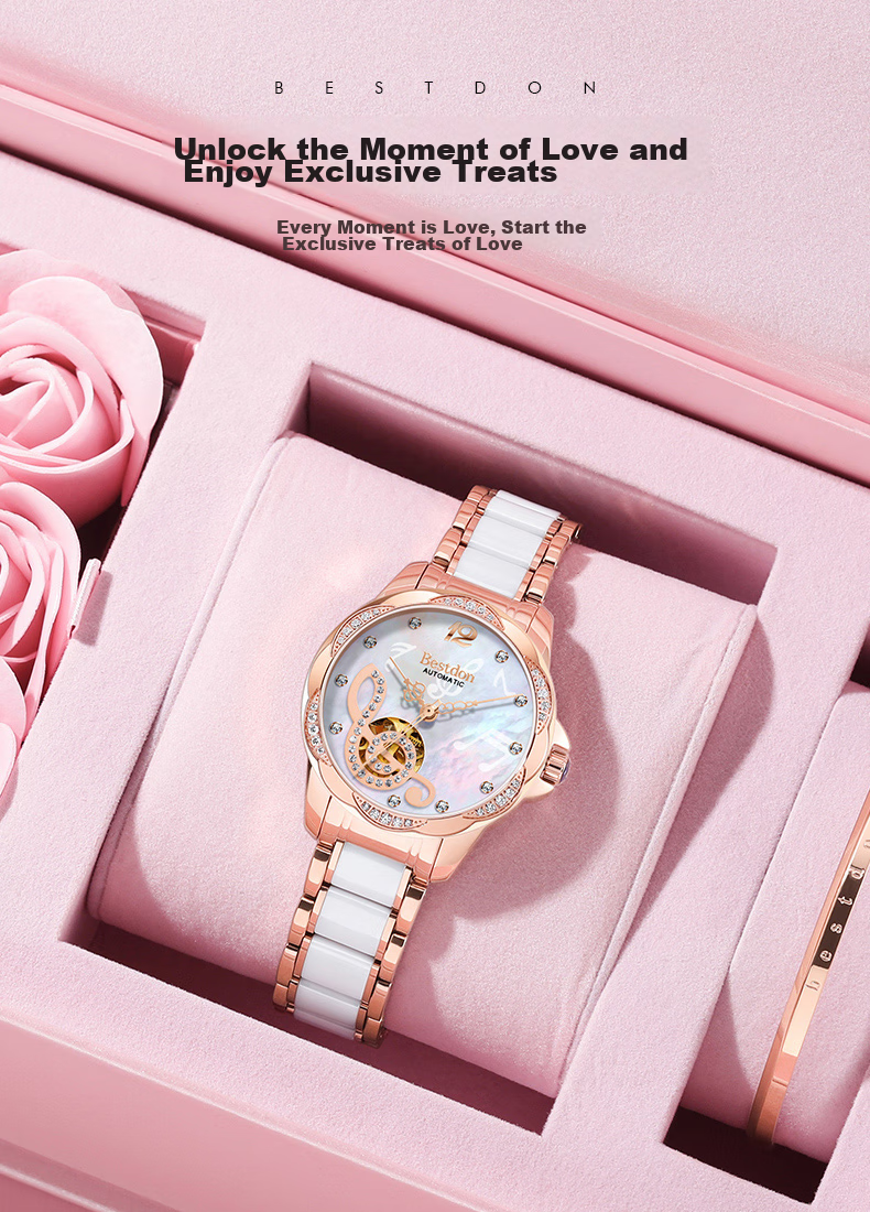Bestdon Ladies' Watch Brand, Top Ten Famous Watches, Fully Automatic Mechanical Wristwatch, Light Luxury Gift Box, Gift for Women, Gift for Girlfriend 2